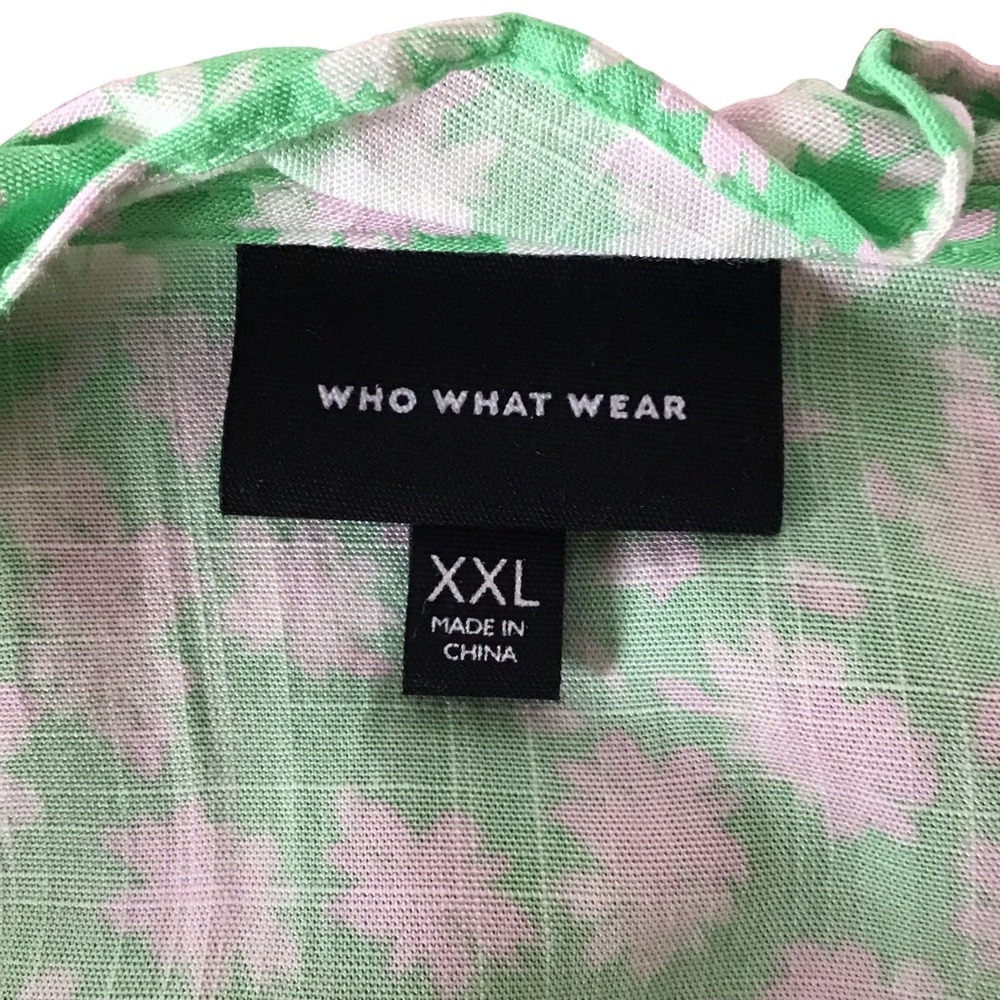 WHO WHAT WEAR Maxi Dress Tiered Short Sleeve Elastic Waist Pink/Green Size XXL - Picture 2 of 8